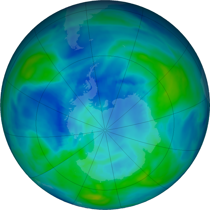 Antarctic ozone map for 16 April 2020